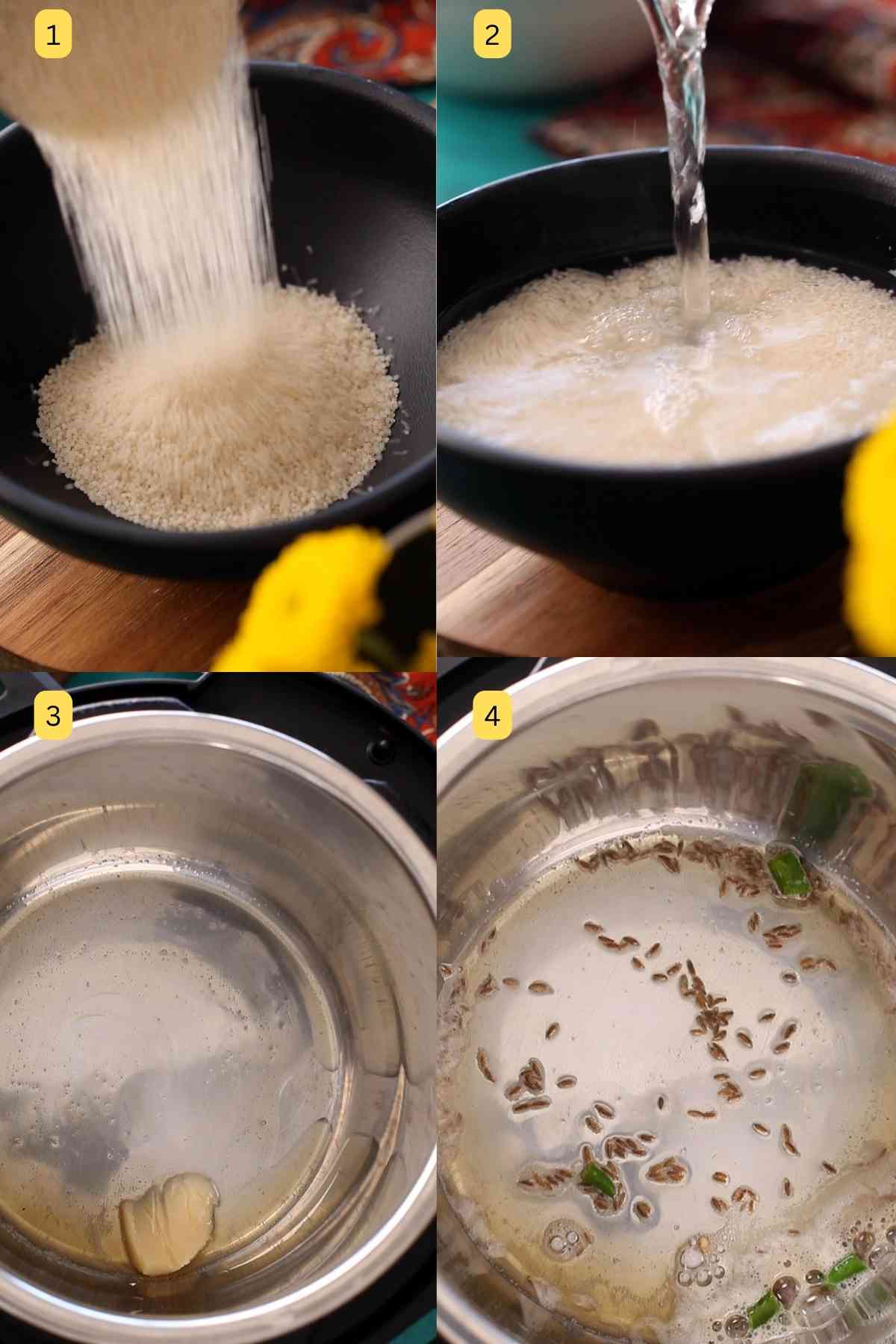 Soaking samvat rice in water.