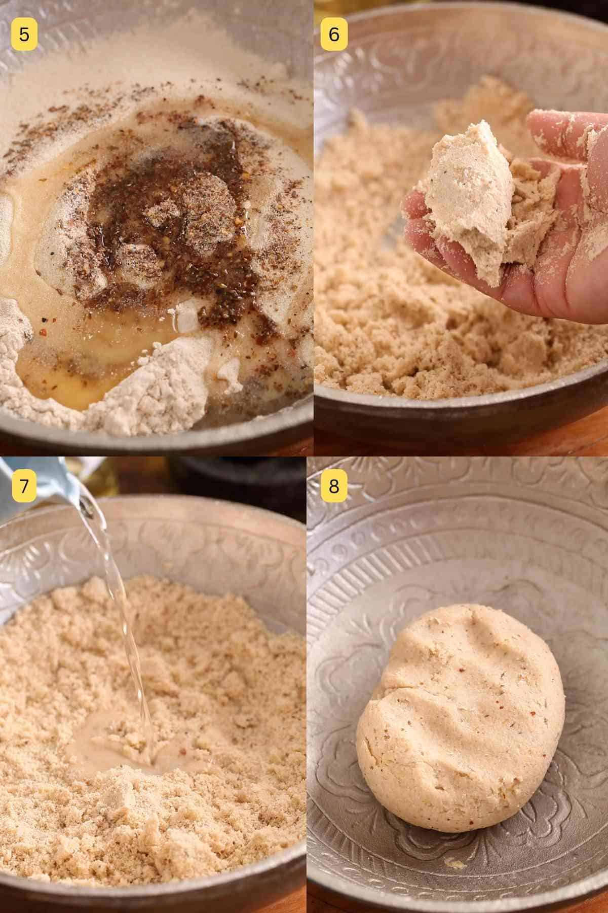 Rubbing flour with oil. 