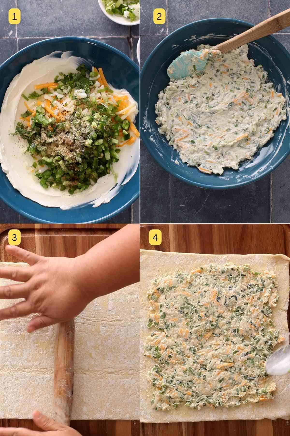 Making cheesey jalapeno filling.