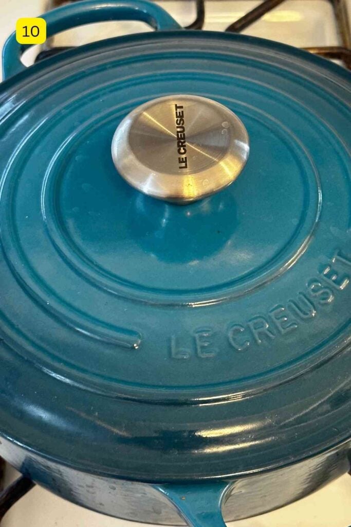 Cover the dutch oven and let cook.