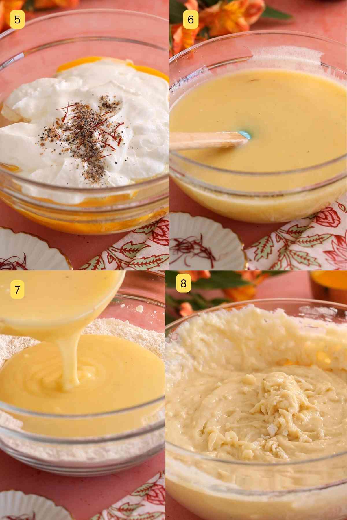 Mixing wet and dry ingredients for cake.