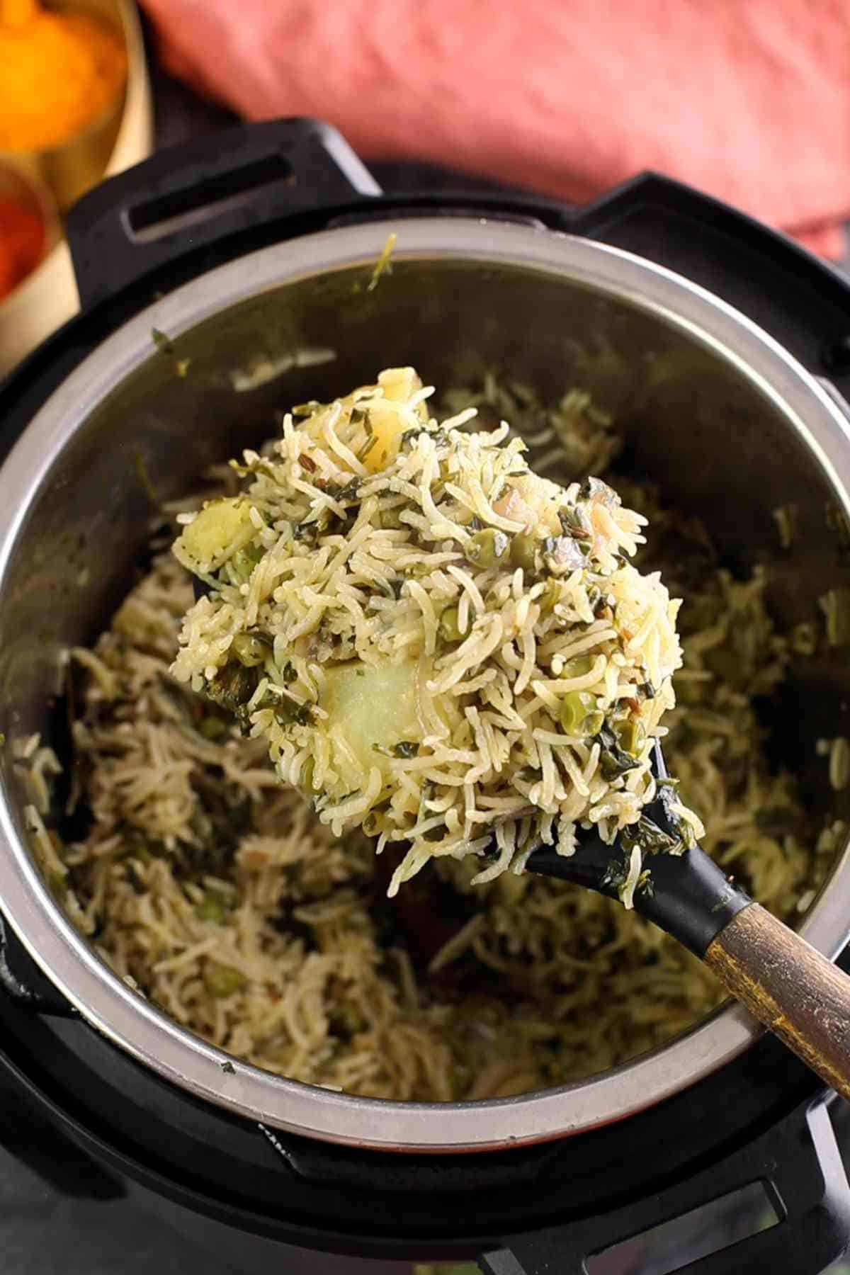 Cooked instant pot methi pulao.