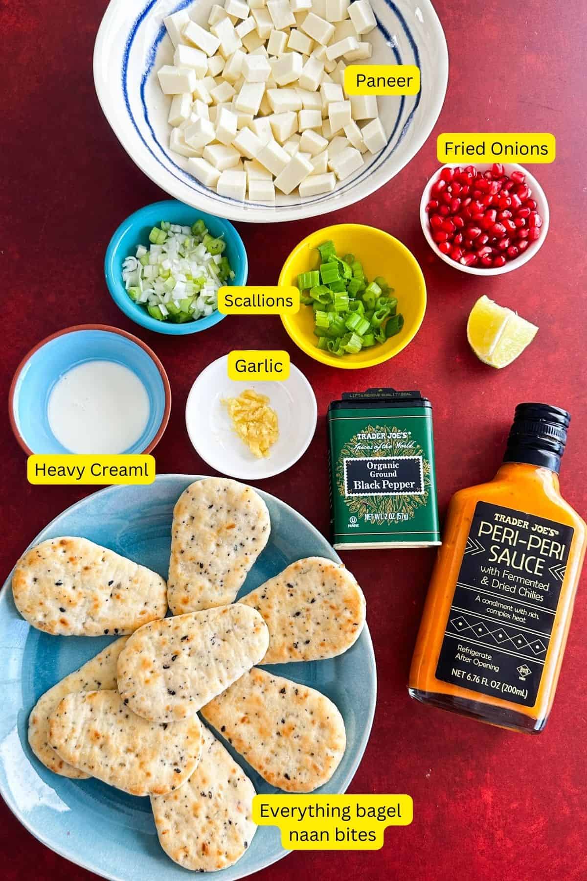 Ingredients for peri peri paneer.