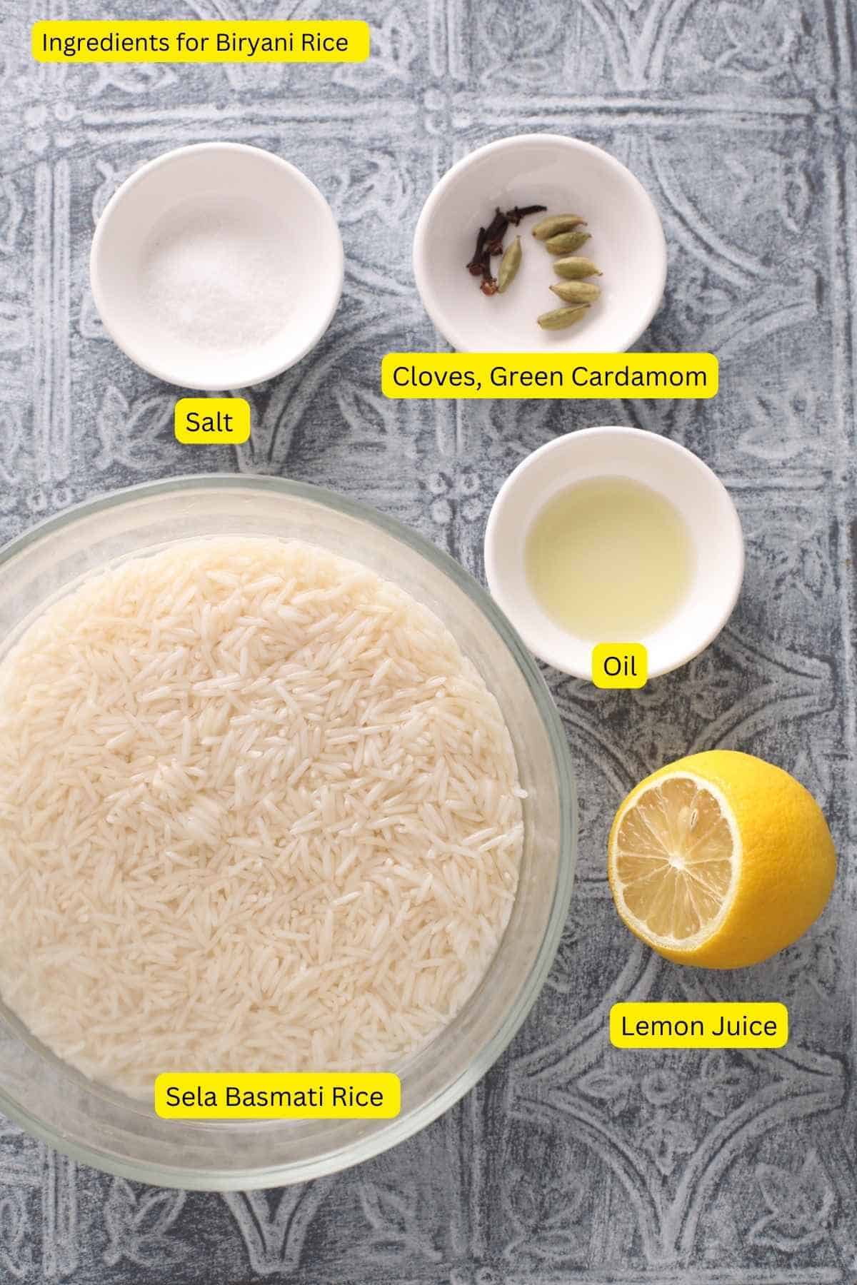 Ingredients needed for biryani rice.