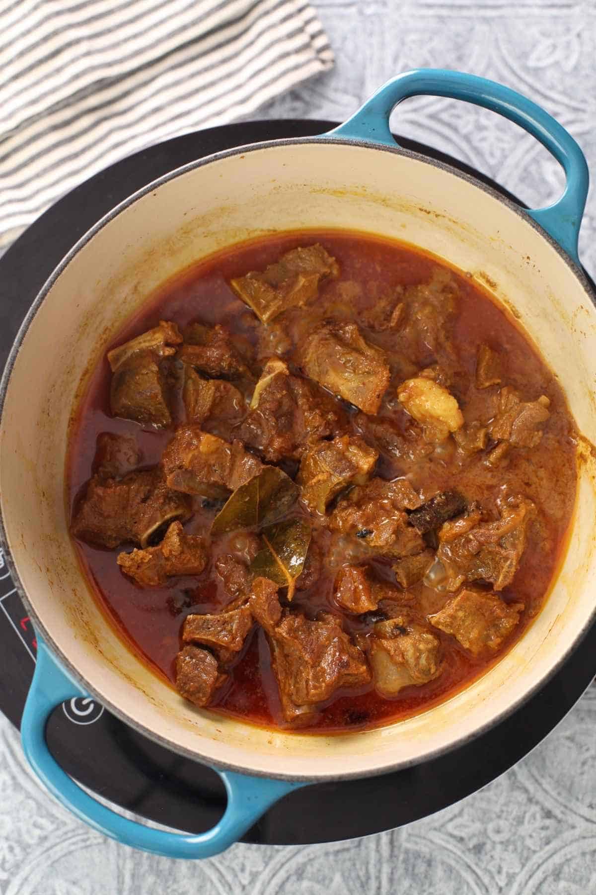 Muttton masala ready for layering.