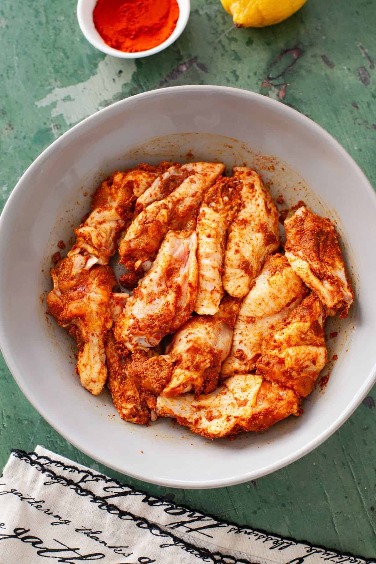 Chicken wings ready for marination.
