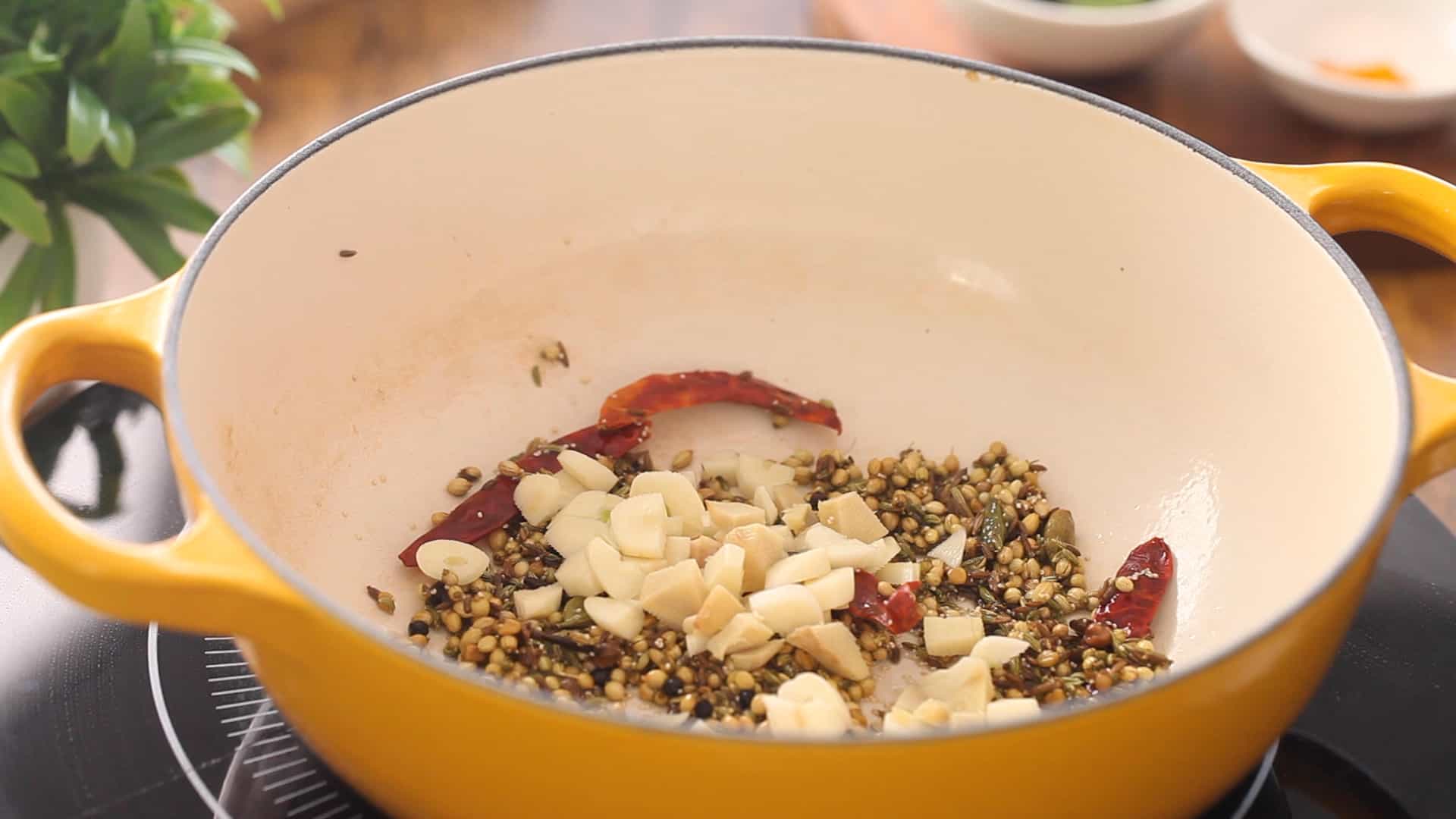 Ginger and garlic is added next to spices. 