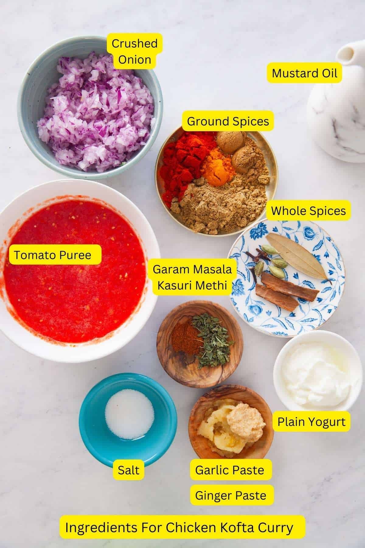 Ingredients for chicken meatball curry.