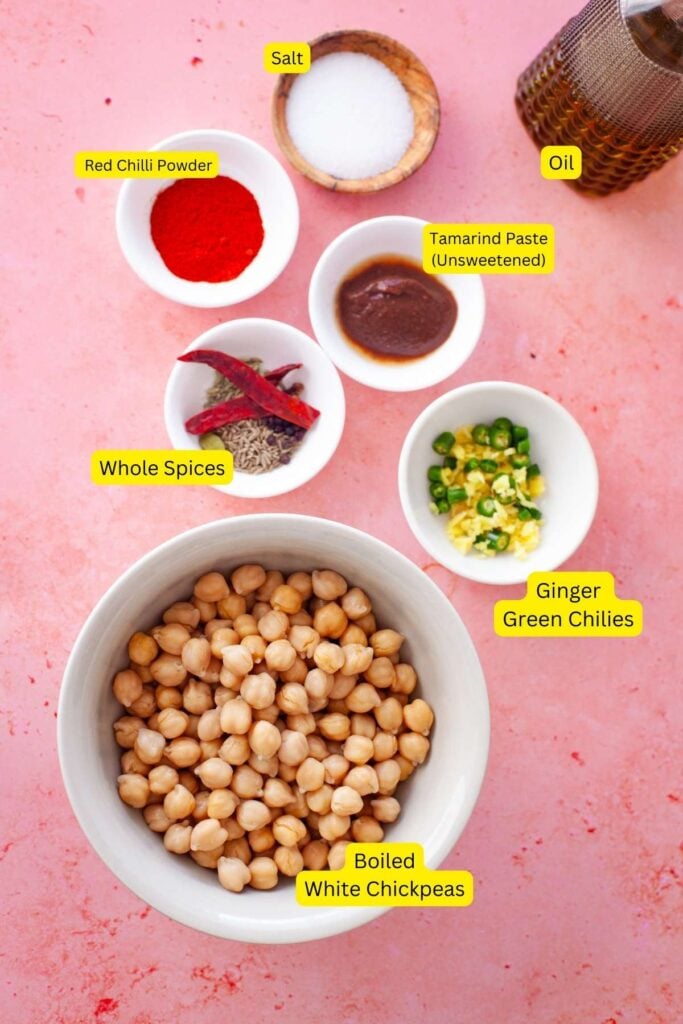 Ingredients needed for making chana masala.