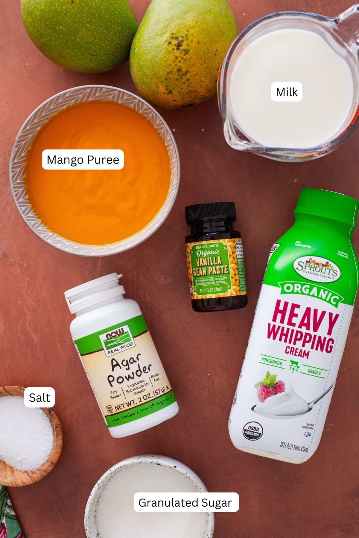 Ingredients for making mango panna cotta.