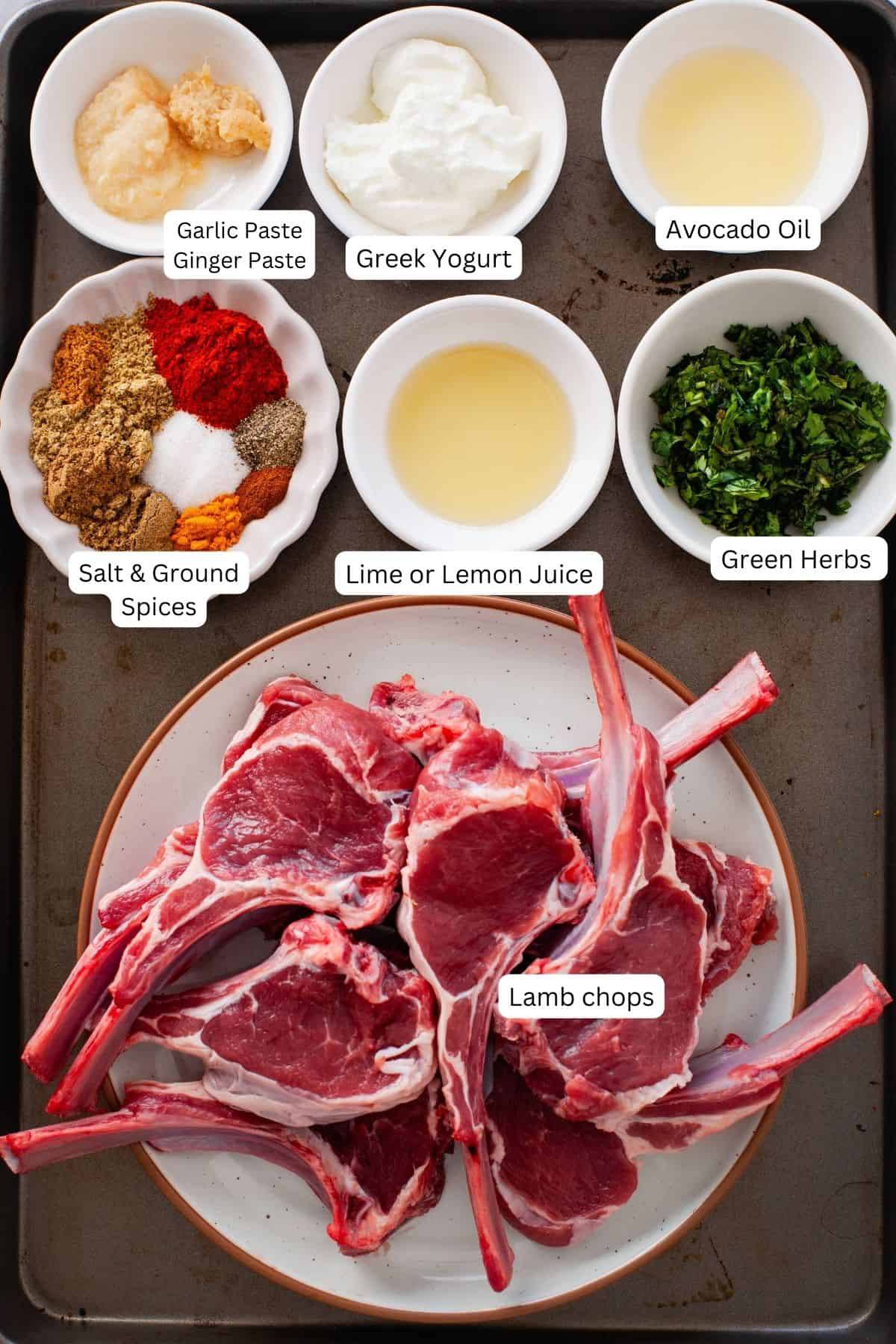 Ingredients needed for making tandoori lamb chops. 