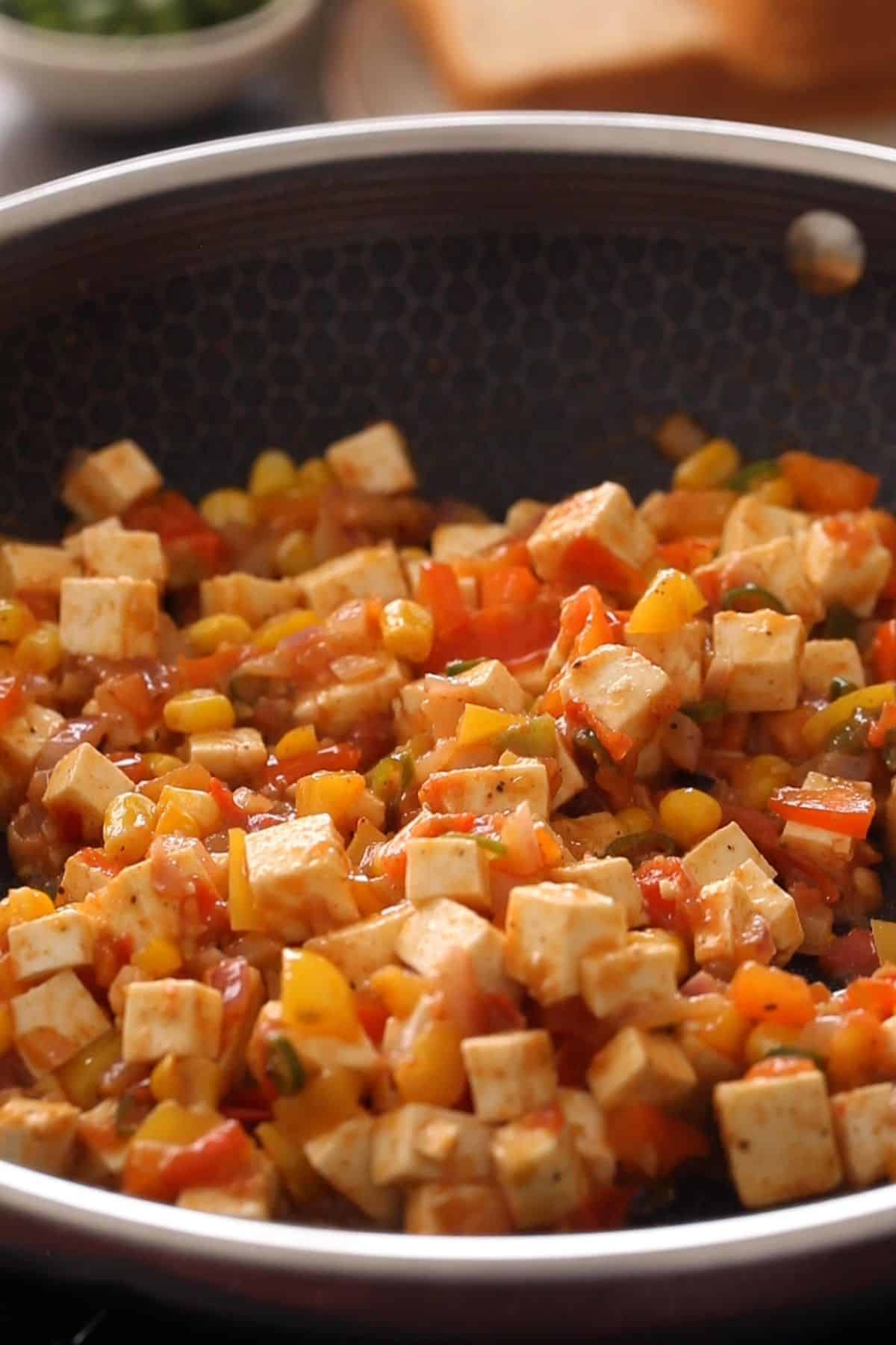 Paneer filling for the sandwiches.