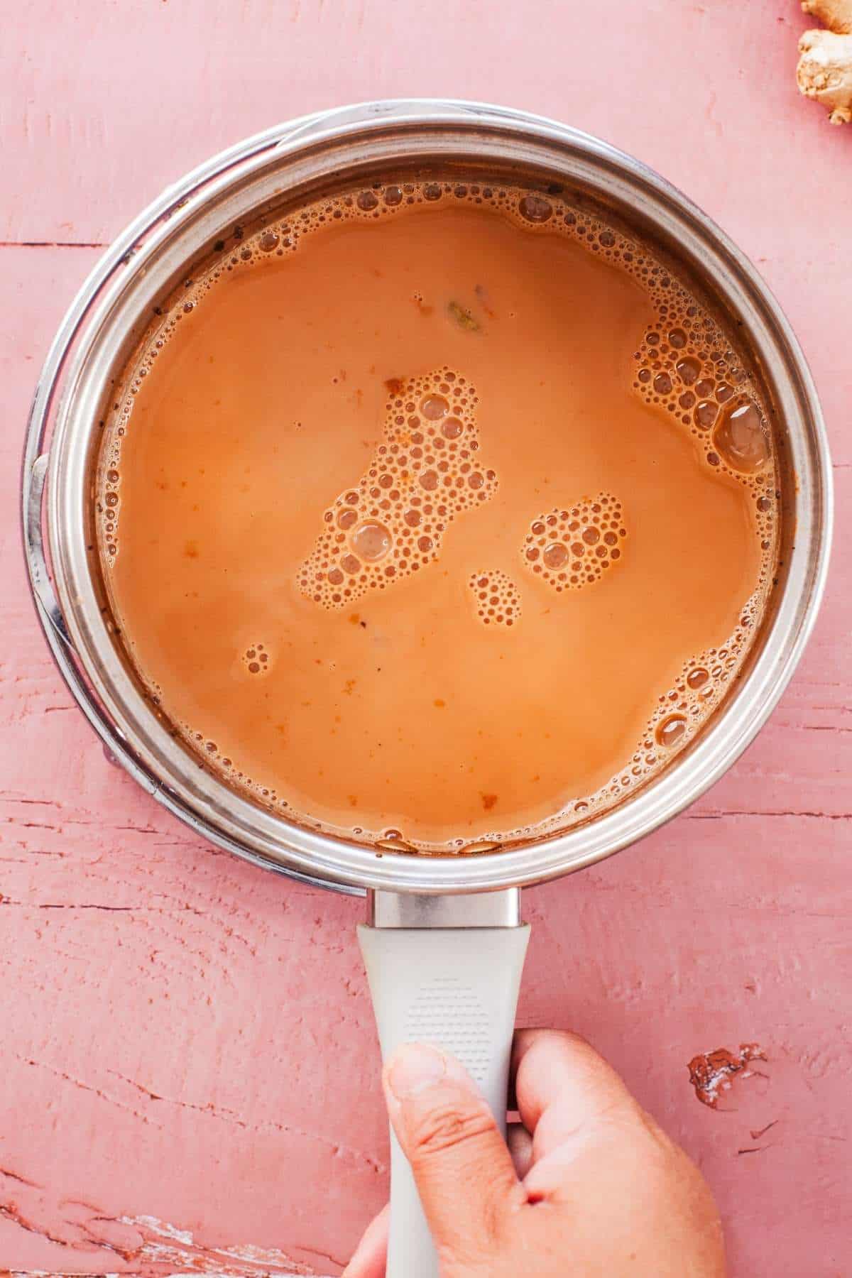 Chai in a stainless steel pot. 