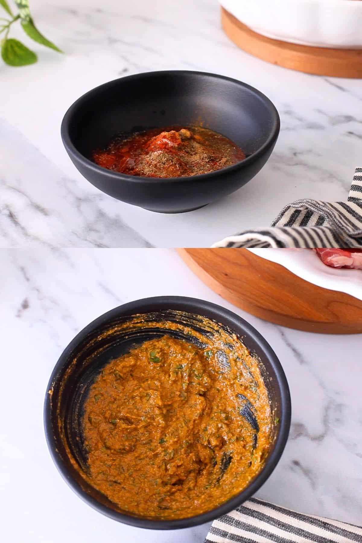 Images showing how to make tandoori marinade.