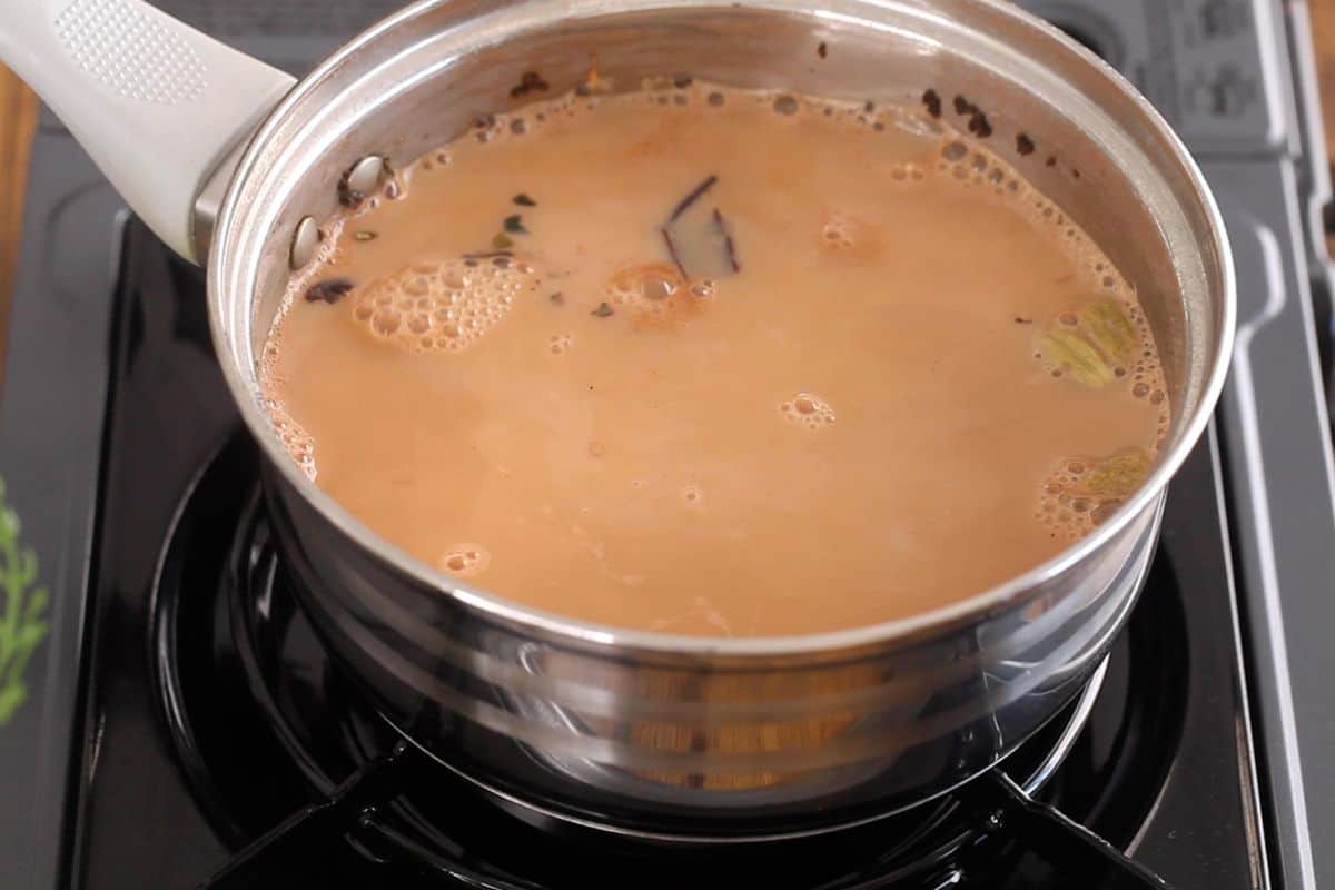 Milk is added to make chai.