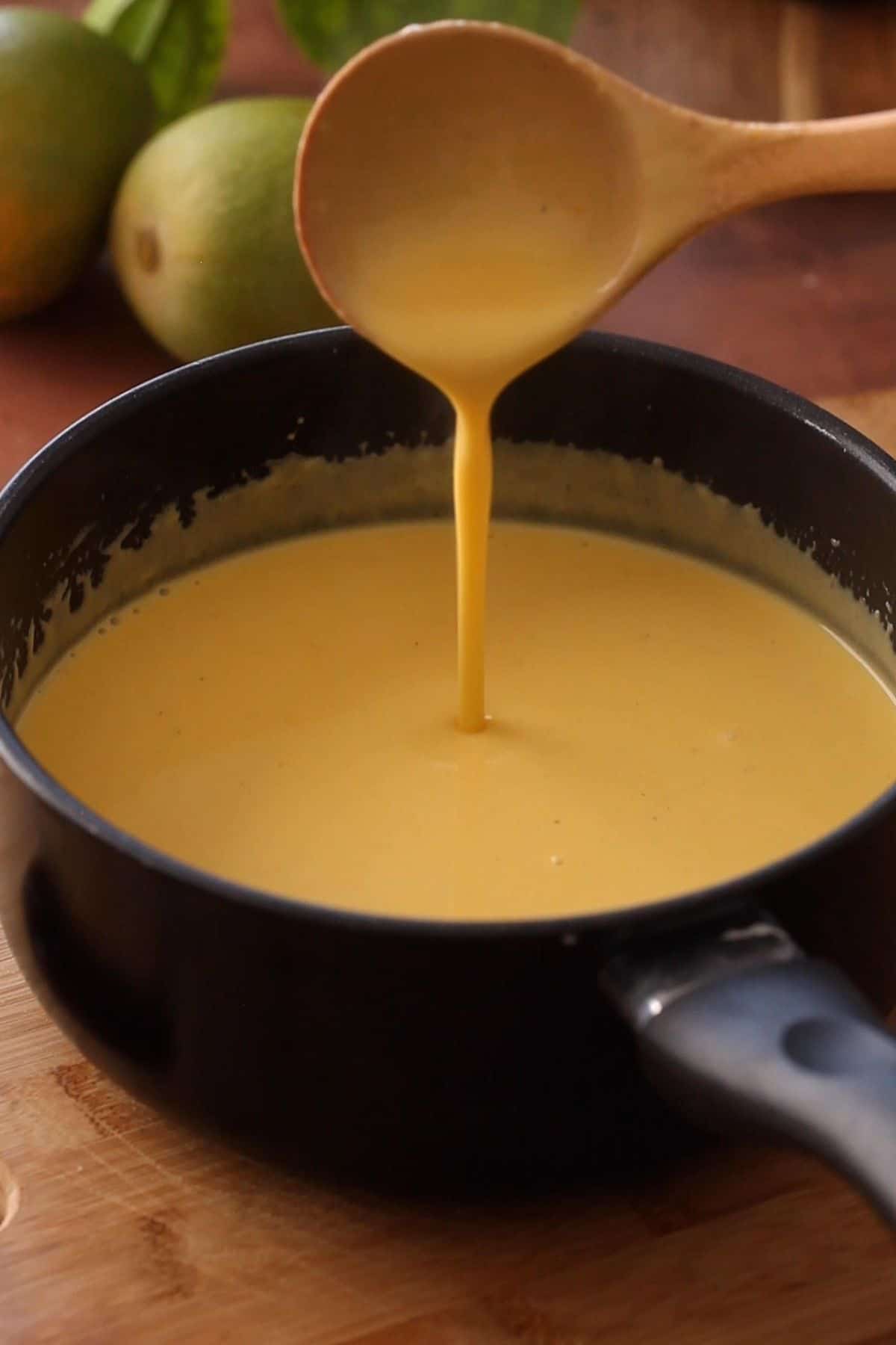 Panna cotta mixture after adding mango.