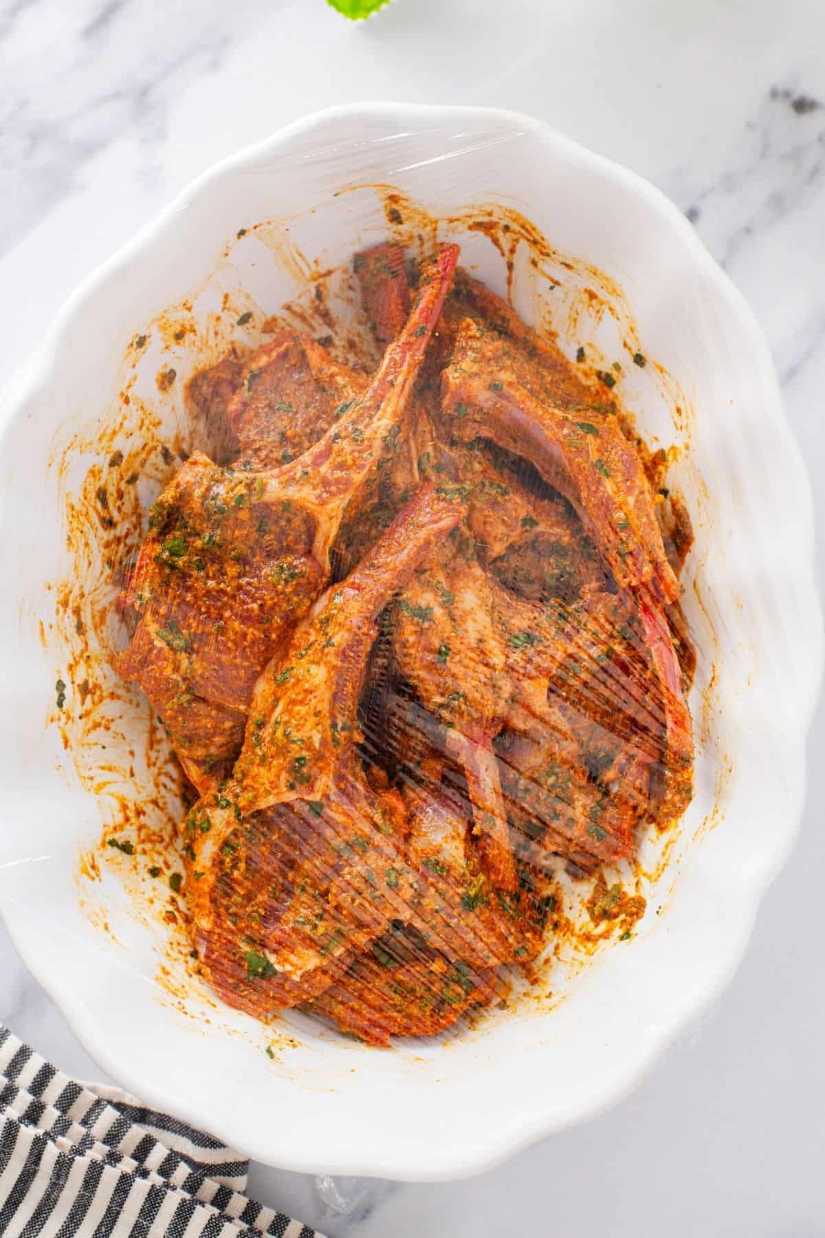 Lamb chops ready for overnight marination.