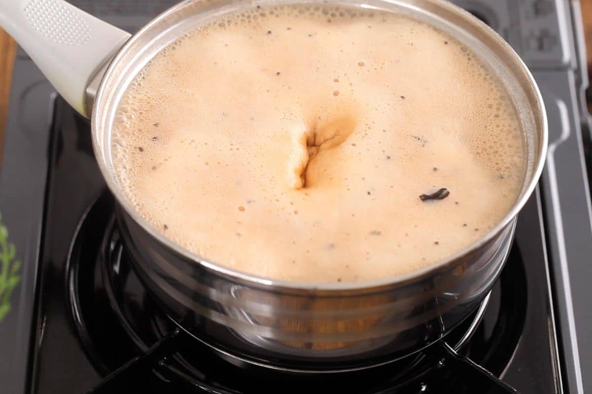 First boil of masala chai.