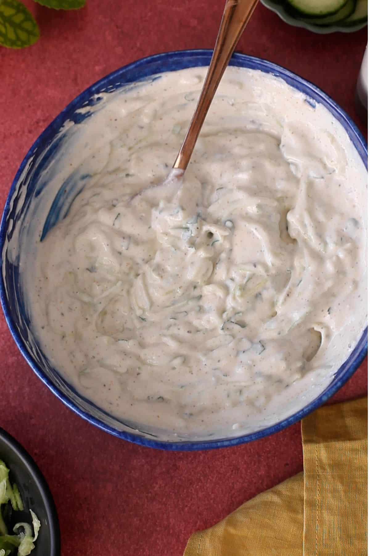 Cucumber raita is ready to chill.