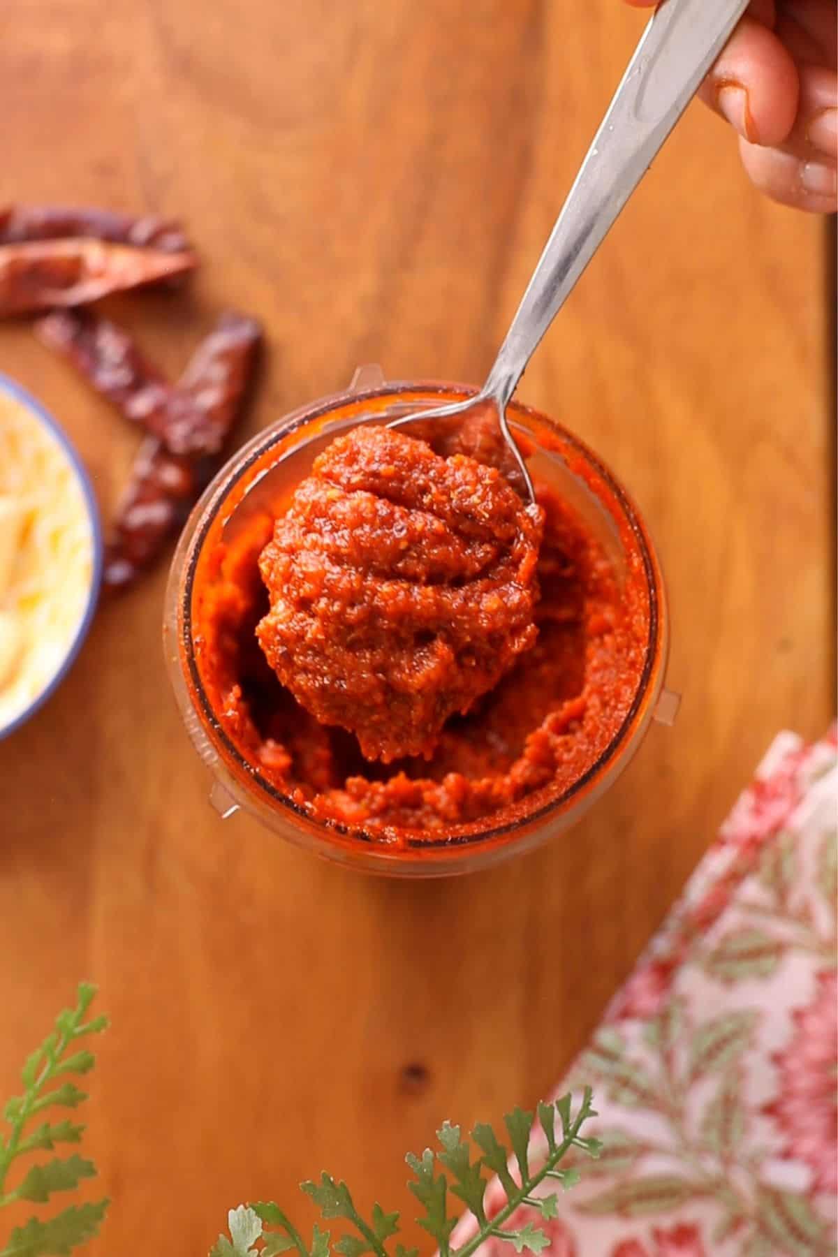 Red chili garlic chutney is ready.