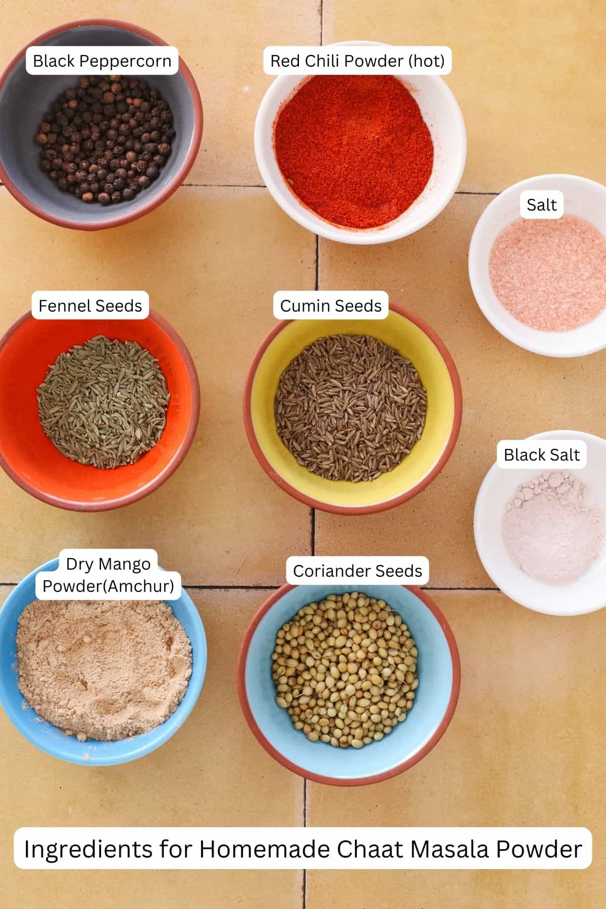 Ingredients for chaat masala.