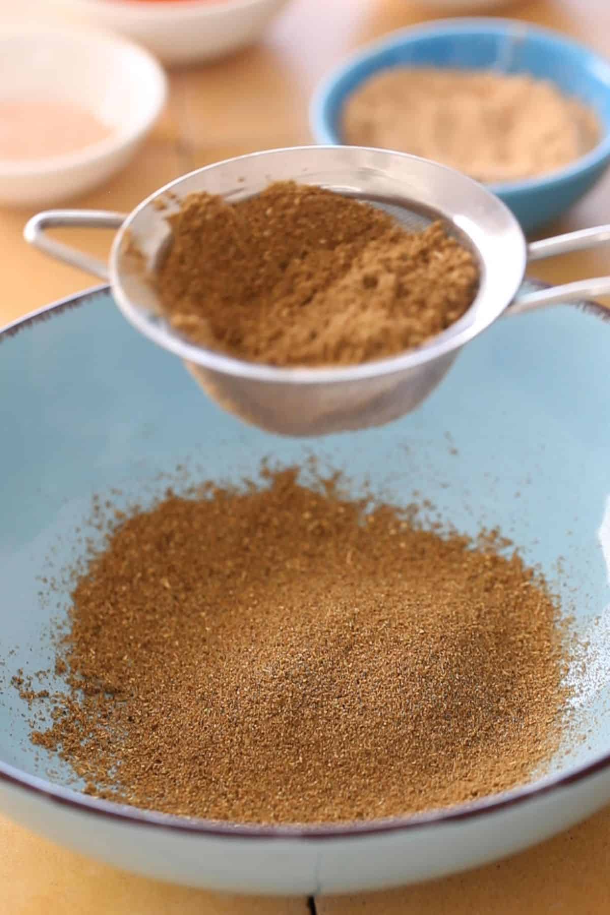 Sieve ground spices into a large bowl. 