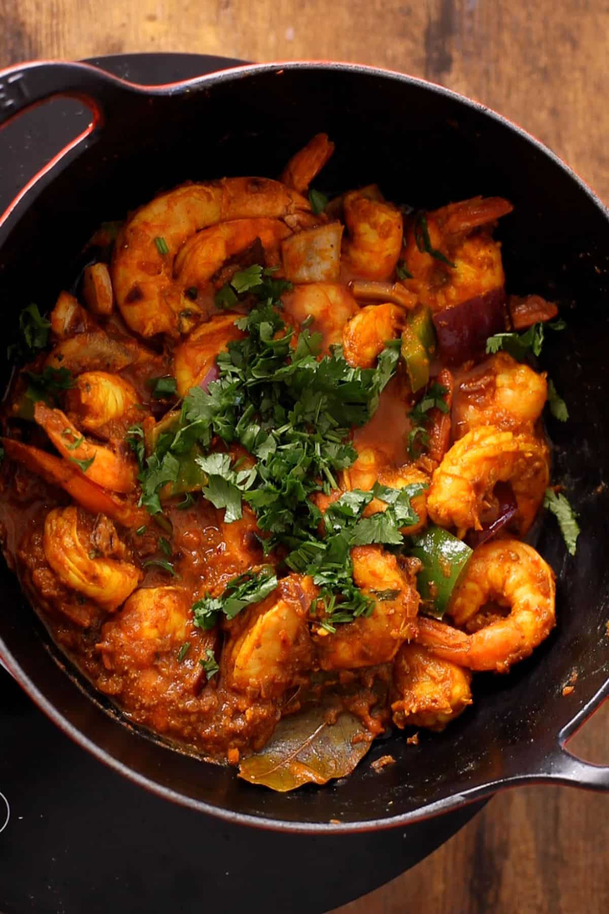 Shrimp kadai is ready to serve.