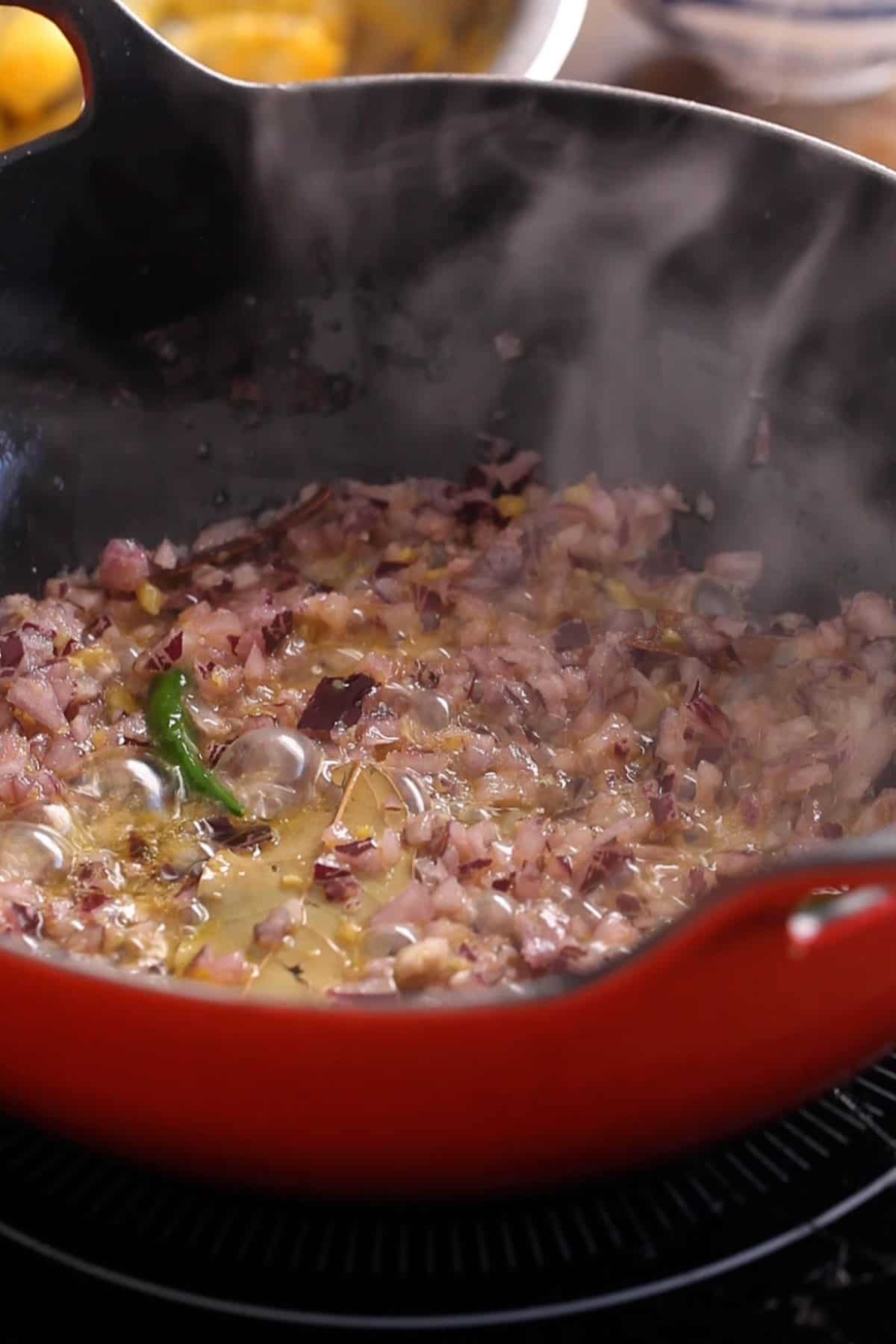 Browned onions for making kadai sauce.