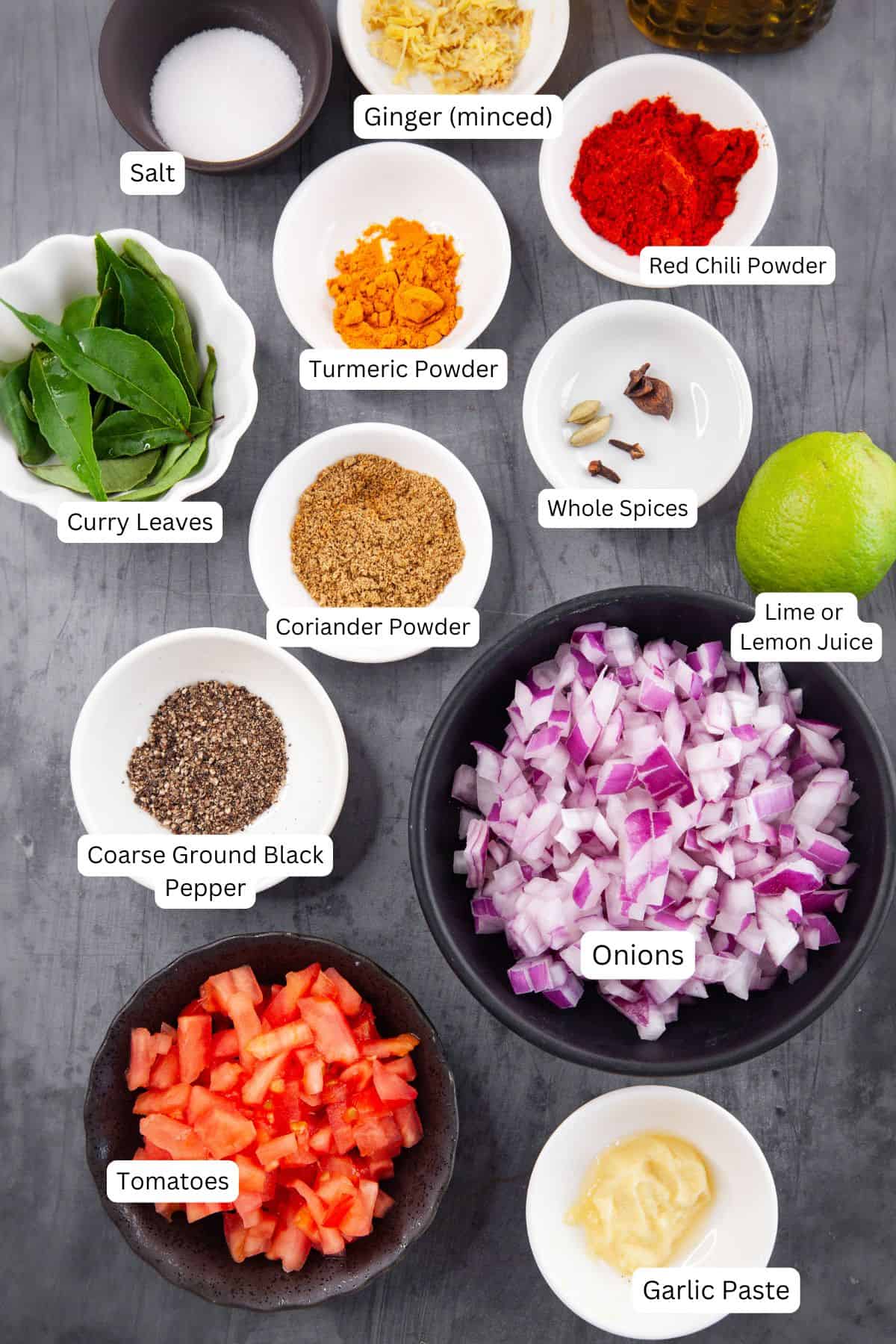 Ingredients needed to stir fry the mutton.