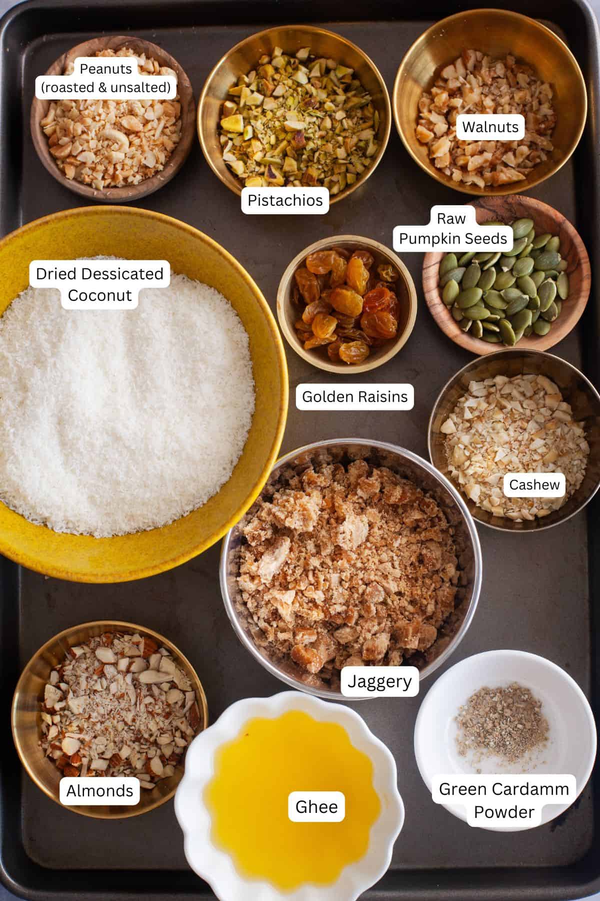 Ingredients Needed for making nariyal ladoo.
