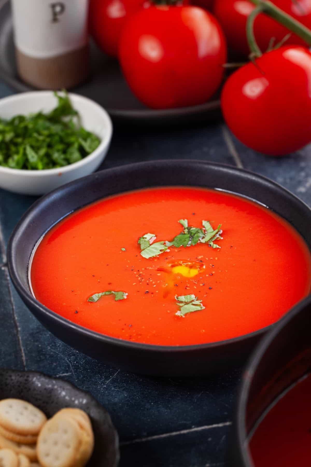 Closeup of indian tomato soup. 