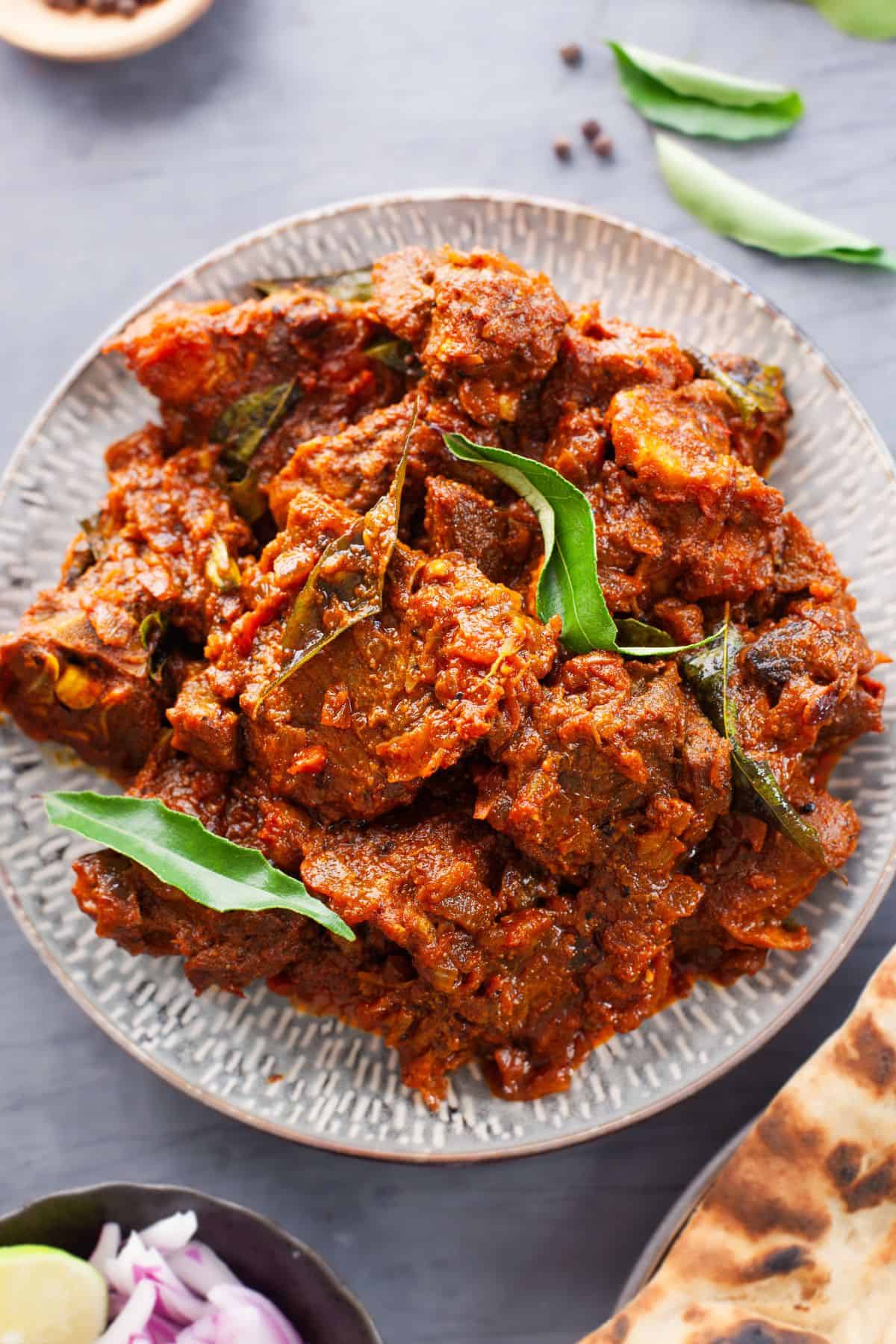 Closeup image of mutton sukka.
