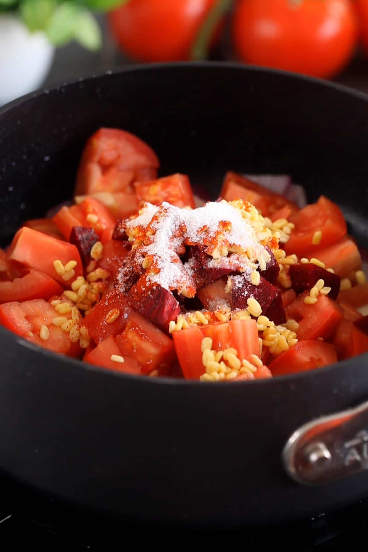 Then we add the salt and spices.