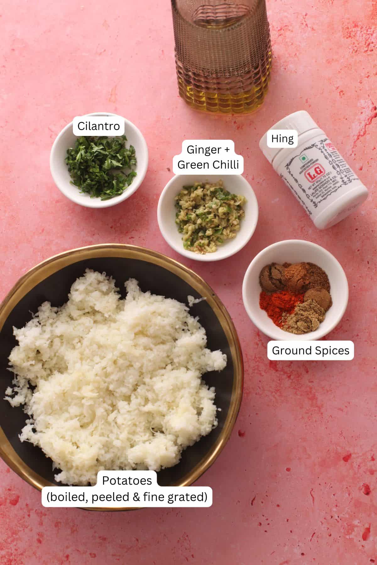 Ingredients needed to make samosa filling.