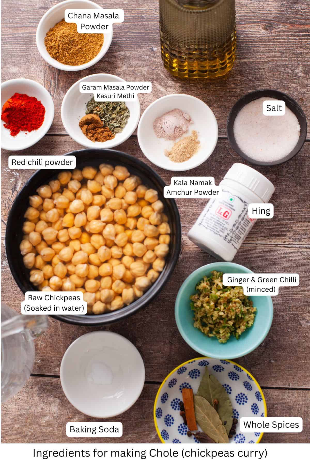Ingredients needed to make chole.