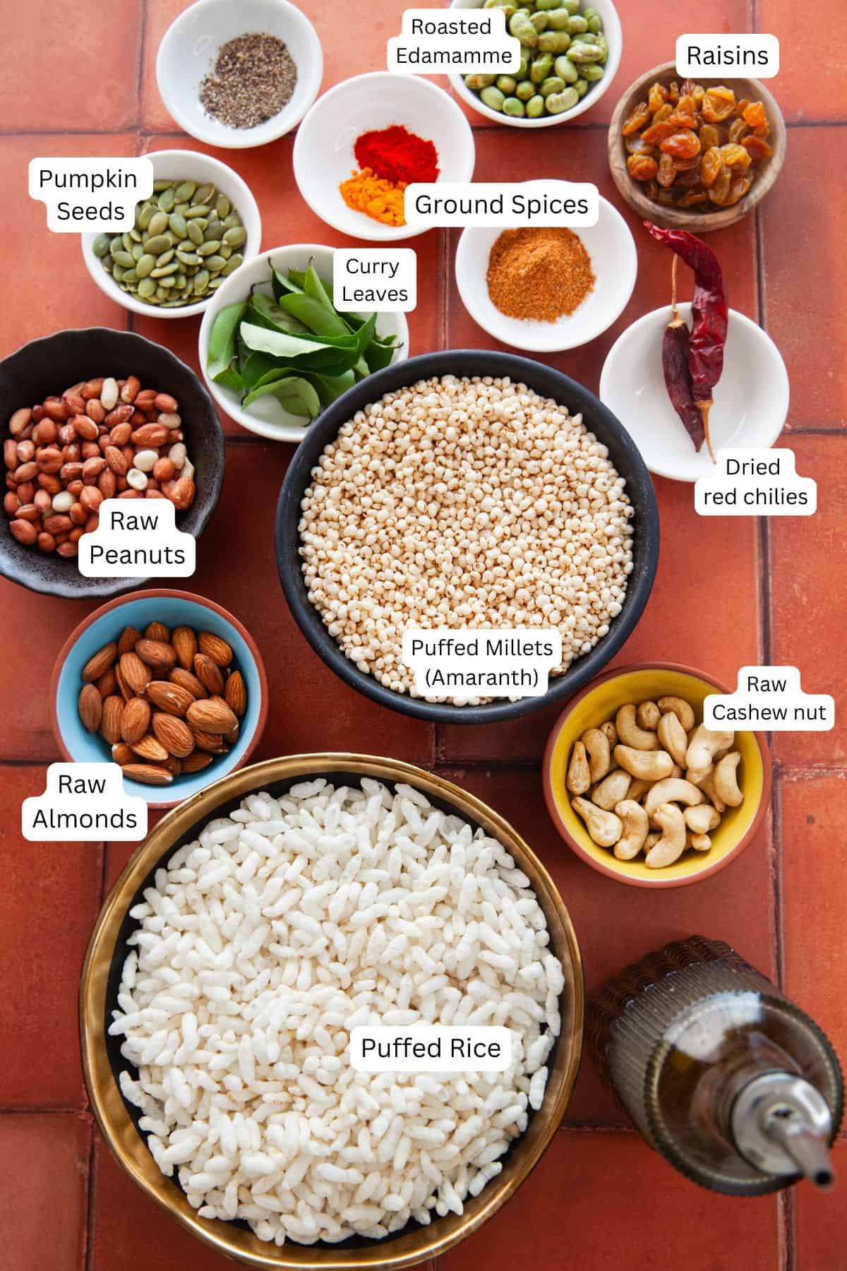 Ingredients for making murmura chivda.