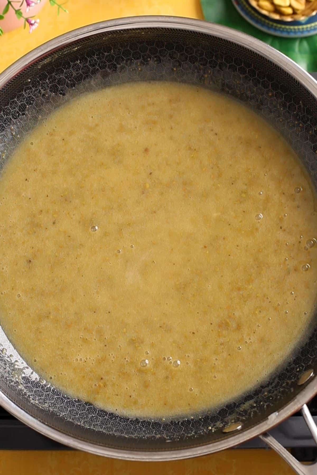 The wet ingredients are mixed until the nut butter is incorporated.