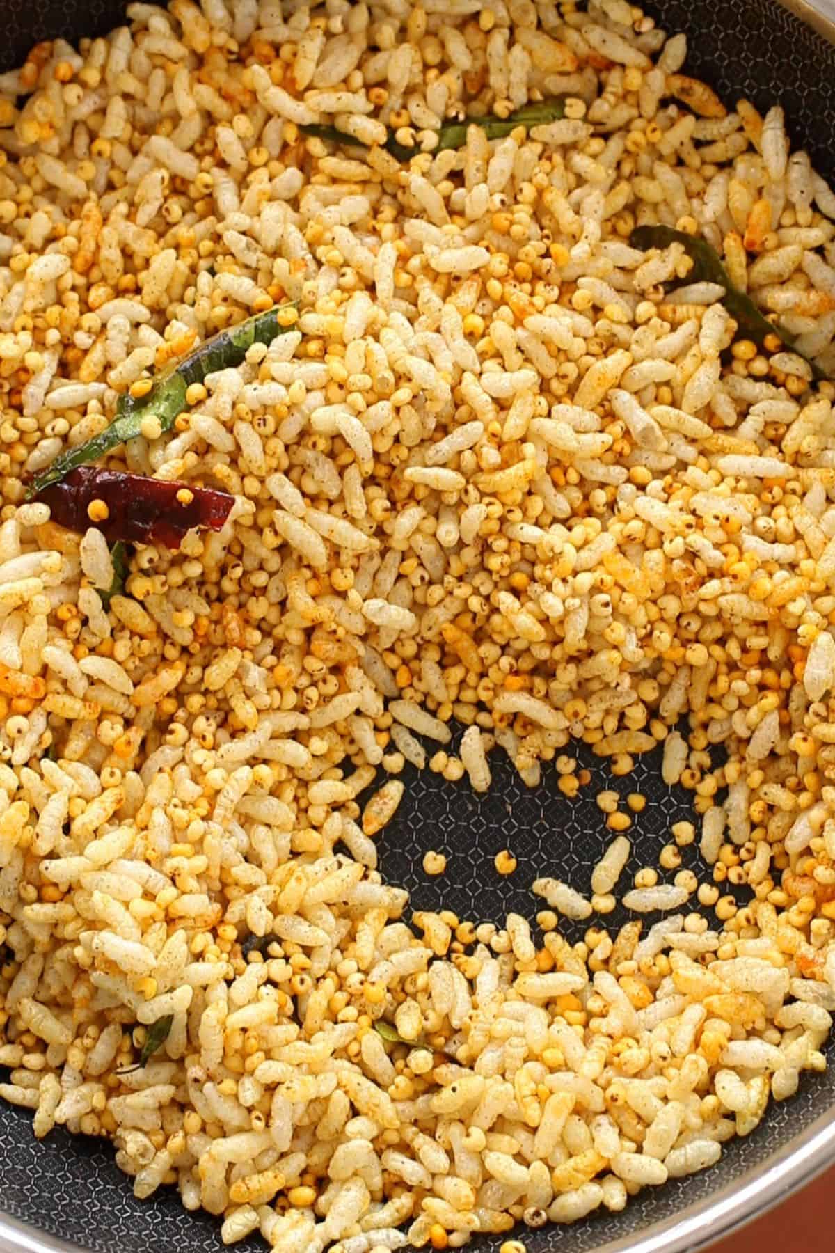 Murmura is tossed and toasted in spices. 