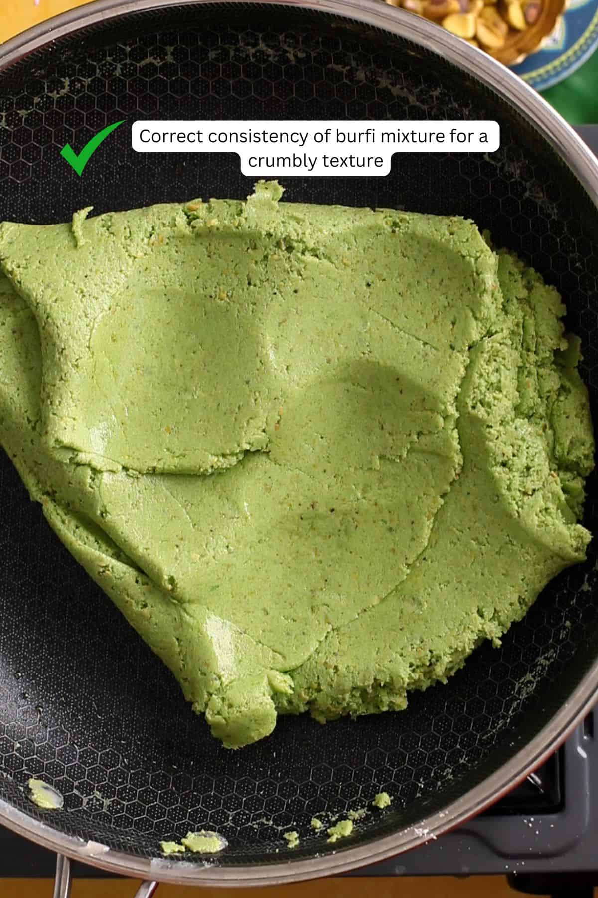 Picture showing the right consistency of burfi mixture.