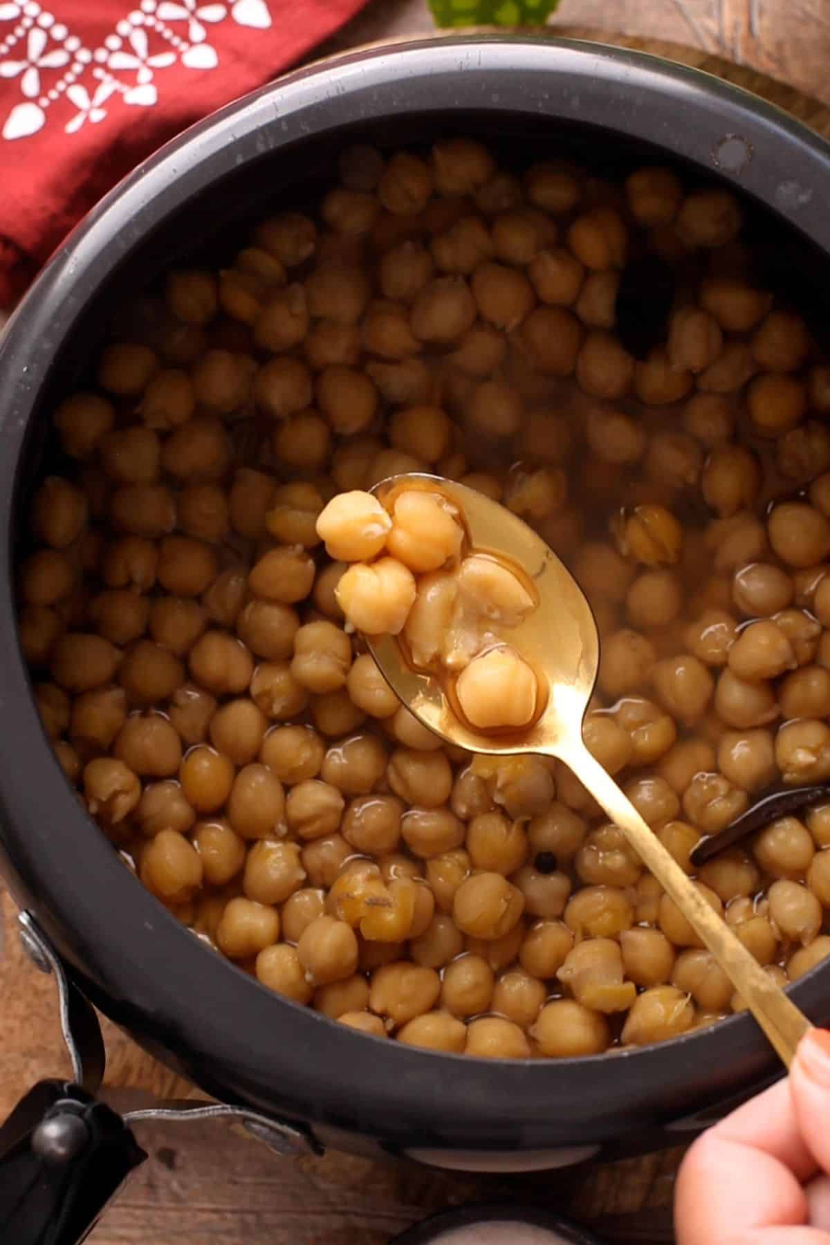 Chickpeas are boiled and soft.