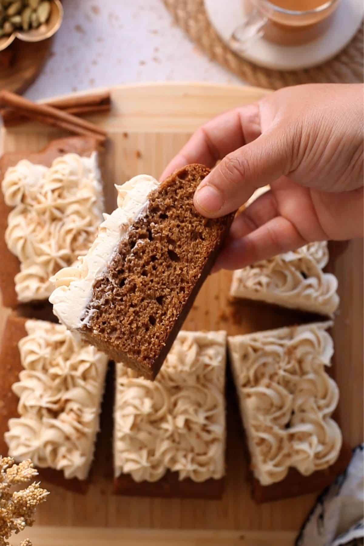 Image showing texture of a slice of chai cake.