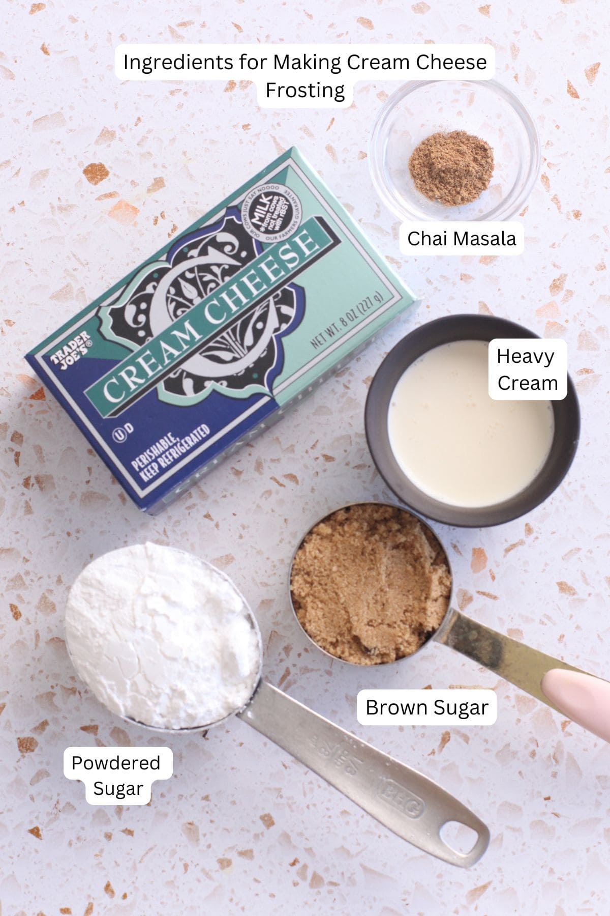 Ingredients for cream cheese frosting.