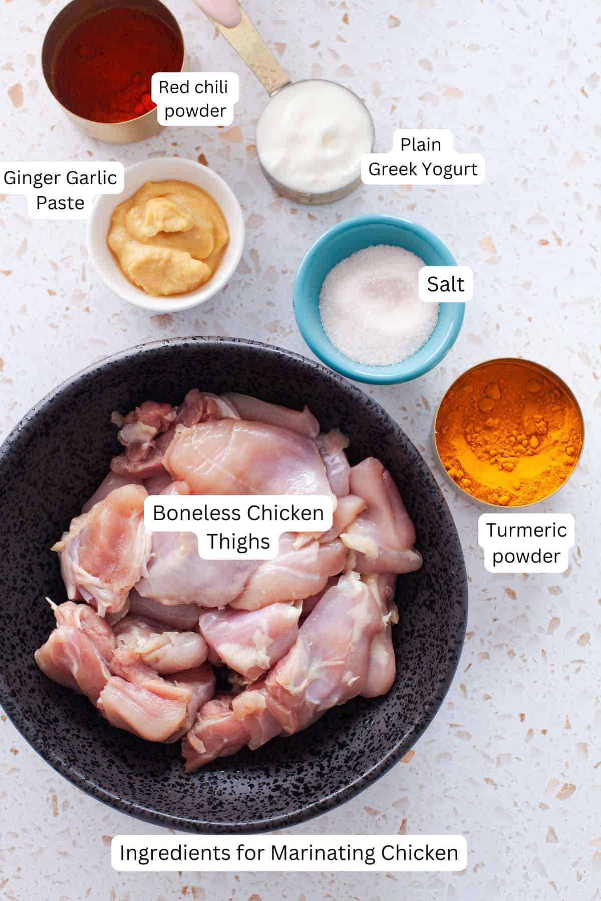 Ingredients needed to marinate chicken.