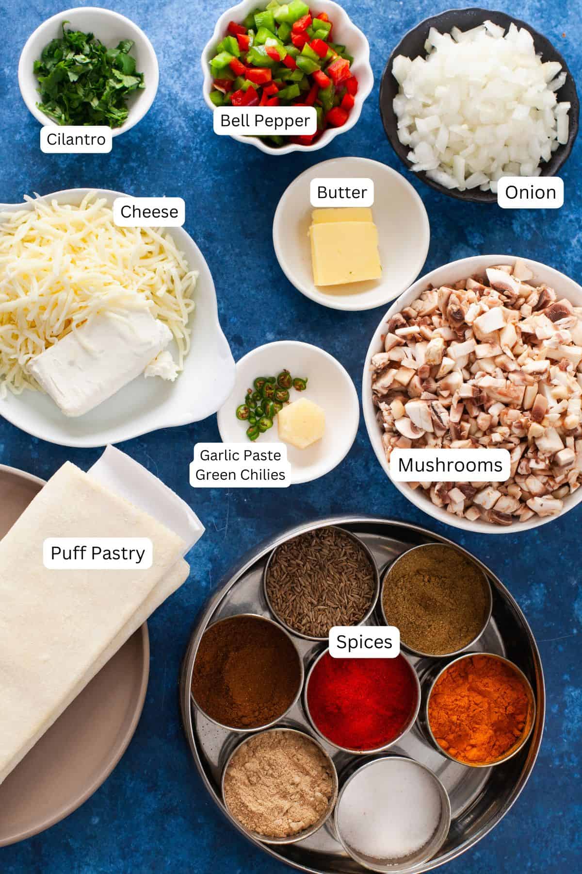 Ingredients Needed to make masala mushroom tartlets.