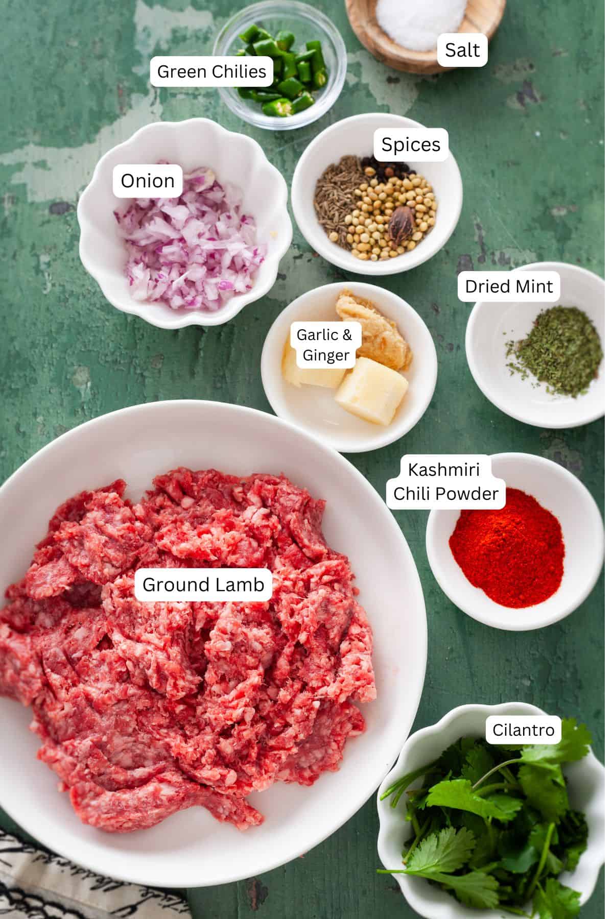 Ingredients for lamb seekh kebab.