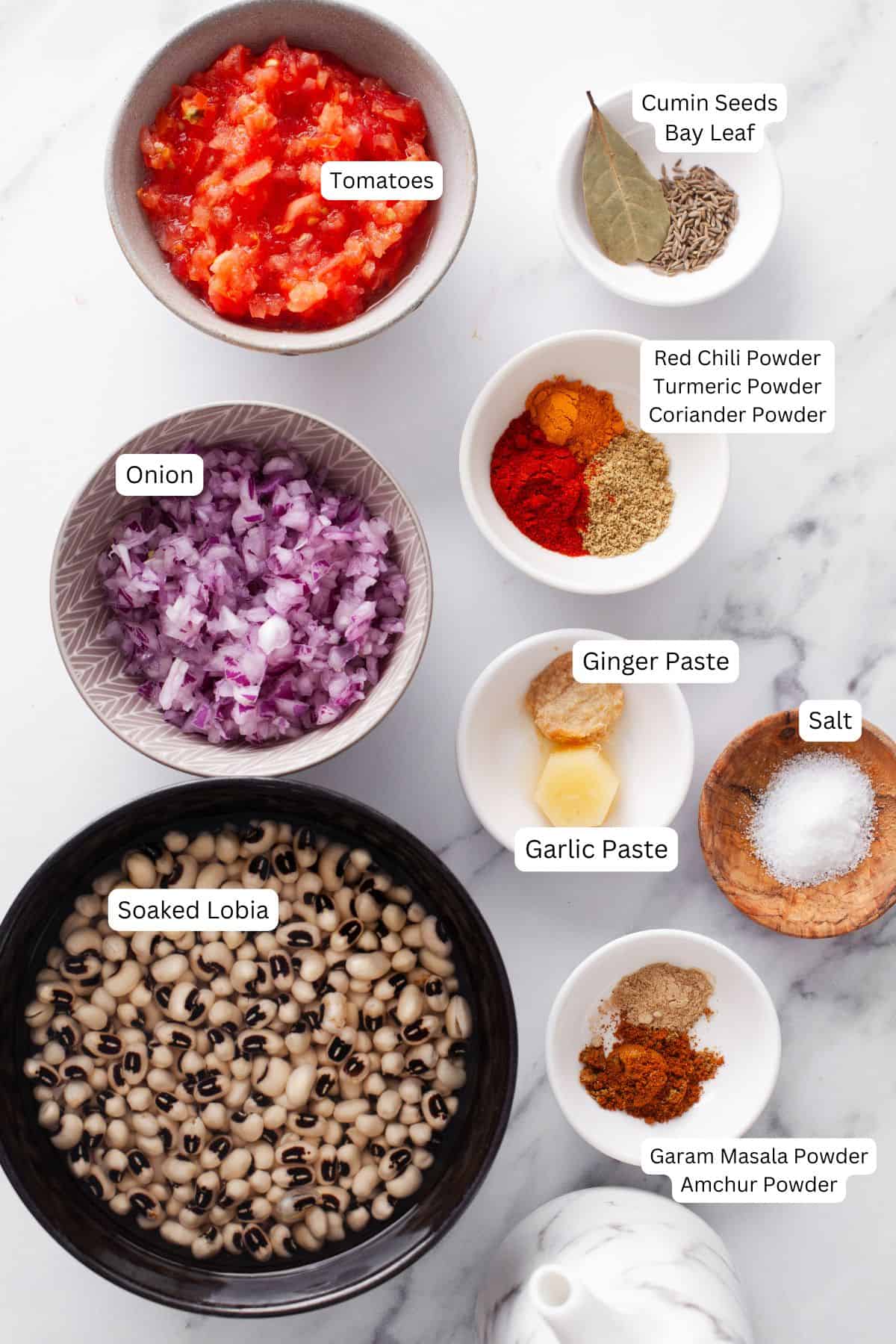 Ingredients for lobia recipe.