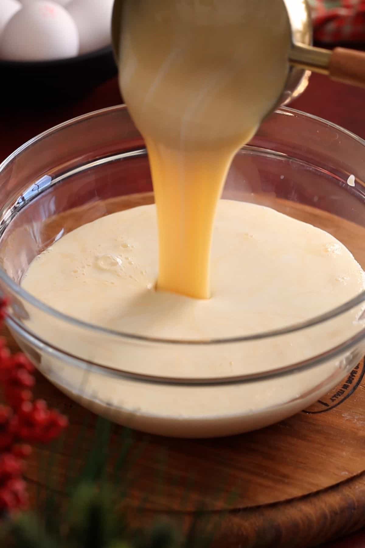 Making 3 milk mixture.