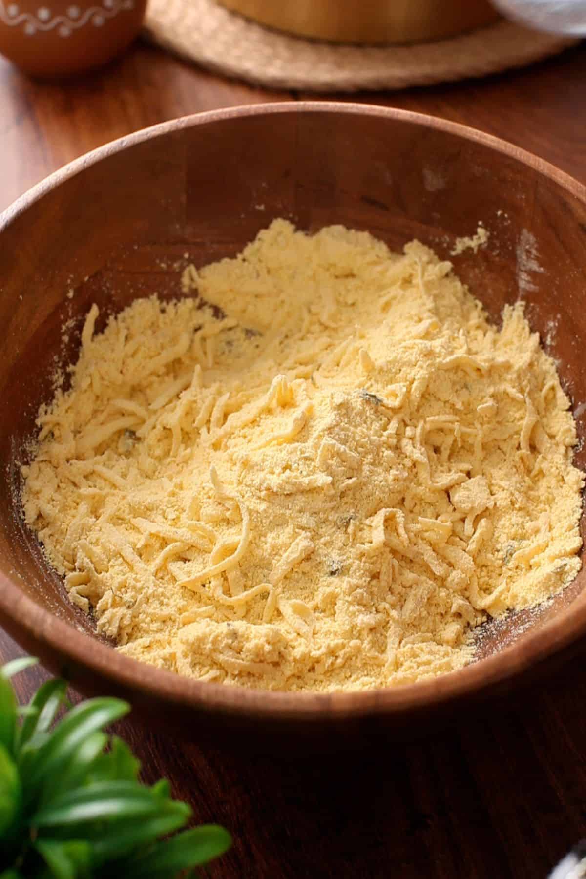 Shredded Radish is mixed with the yellow cornmeal.