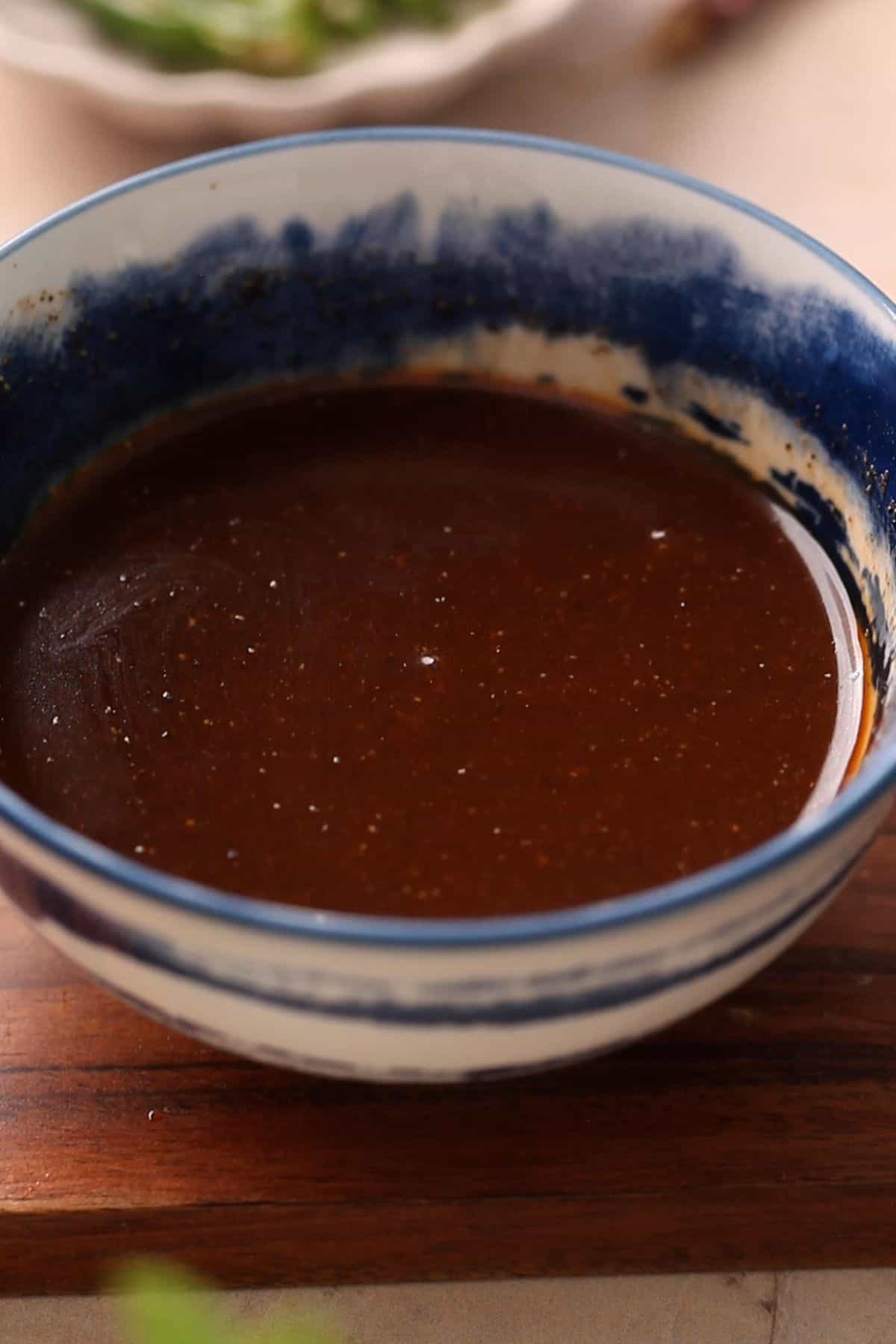 Stir fry sauce is whisked and ready to use. 