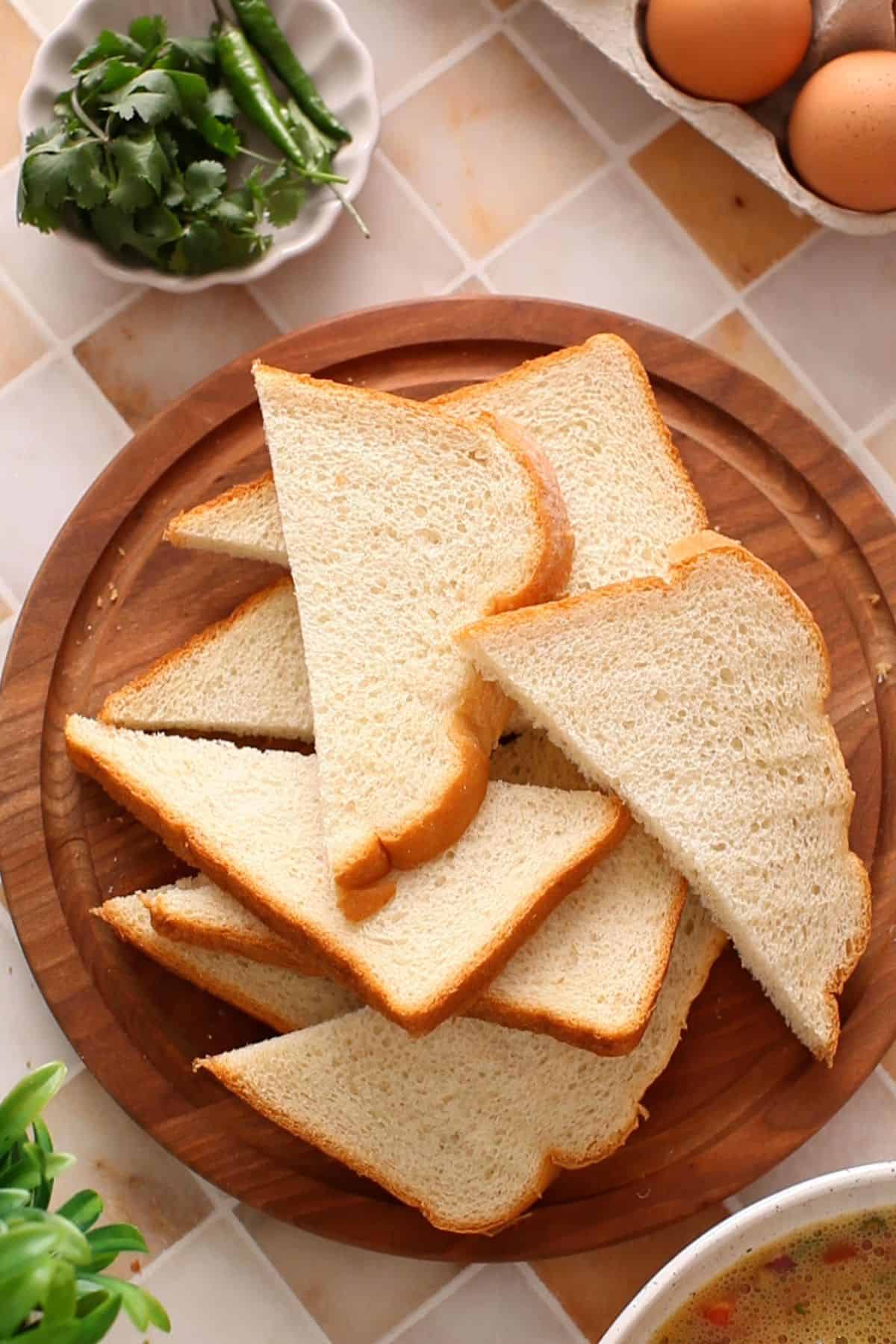 White bread slices cut into triangles.